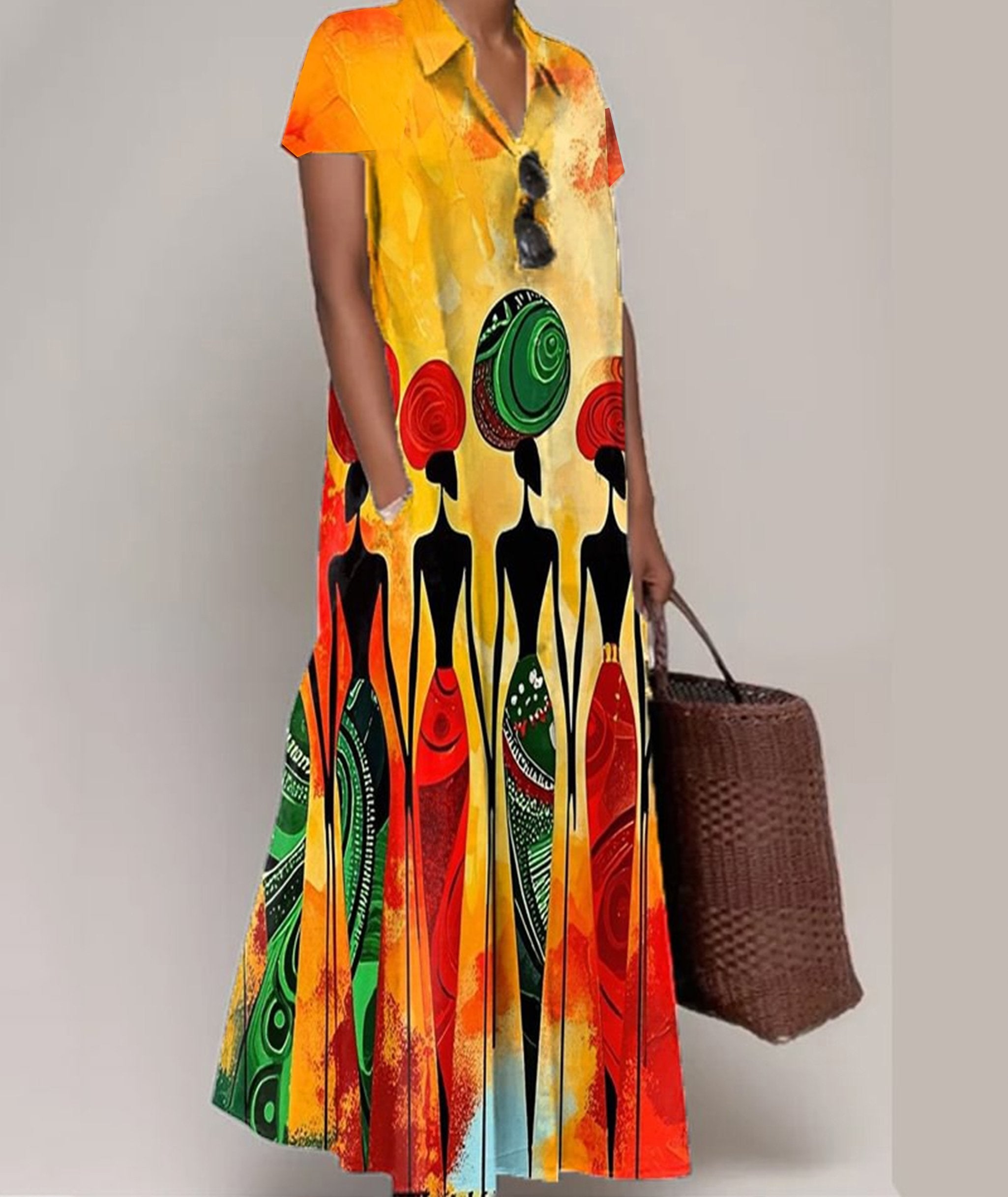 Women's Black Women Art Print Shirt Dress